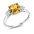thumbnail image 3 of Gem Stone King 10K White Gold Yellow Citrine and White Moissanite 3 Stone Engagement Ring for Women | 1.66 Cttw, Cushion 7MM | Three Stone Wedding Anniversary Promise Ring for Women (Size 5), 3 of 6