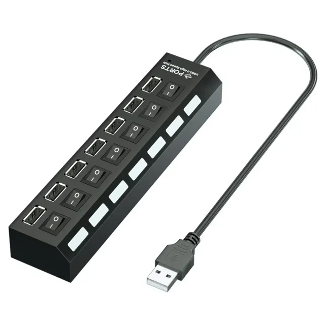 USB Hub 7 Port Multi USB Splitter Power Adapter Multiple Expander With On Off Switch For PC Laptop