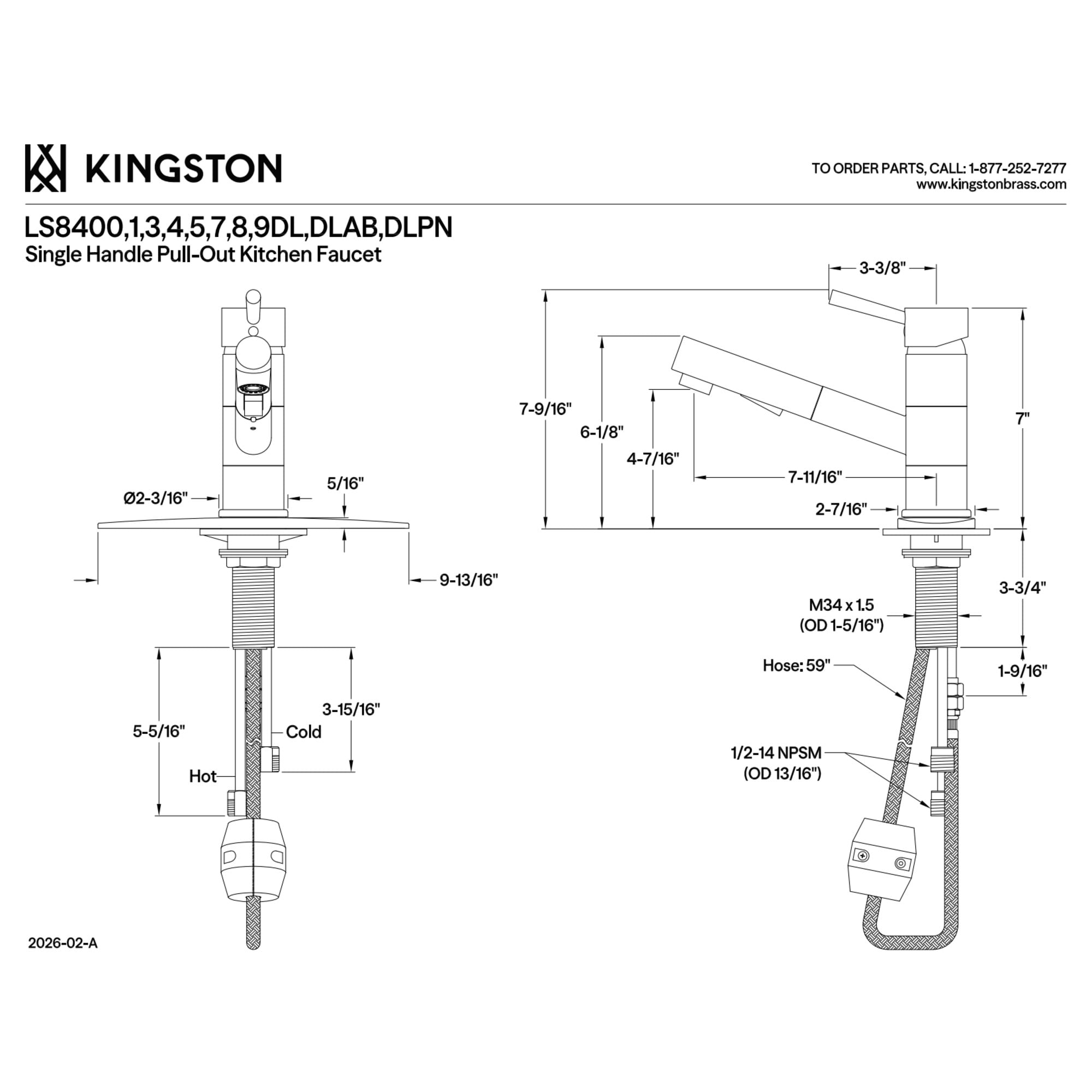 Kingston Brass LS8400DL Single-Handle 1-Hole Deck Mount Pull-Out Sprayer Kitchen Faucet in Matte Black