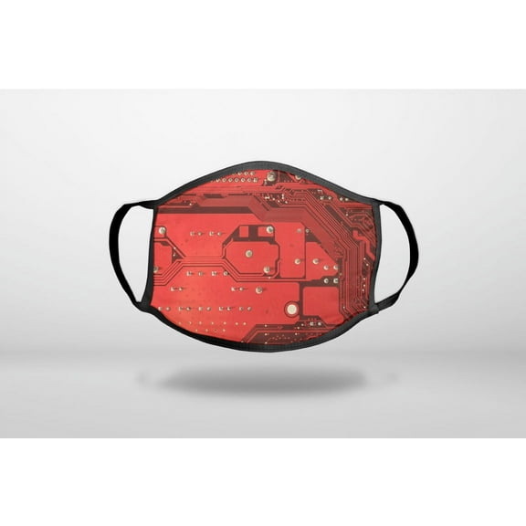 Red Circuit Board Image - 3-Ply Reusable Soft Cloth Face Covering, Unisex, Cotton Inner Layer
