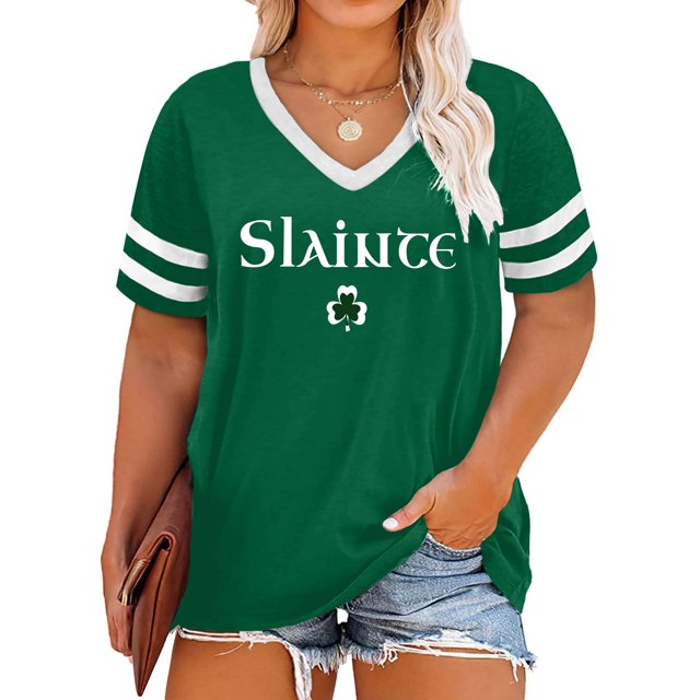 Camiseta QAUN para el Día de San Patricio para mujer, talla grande, color verde trébol