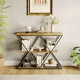 thumbnail image 1 of 3-Tier Industrial Entryway Console Table - X-Shaped Metal Frame & Open Storage Shelves, Ideal Hallway Accent Table, 1 of 9