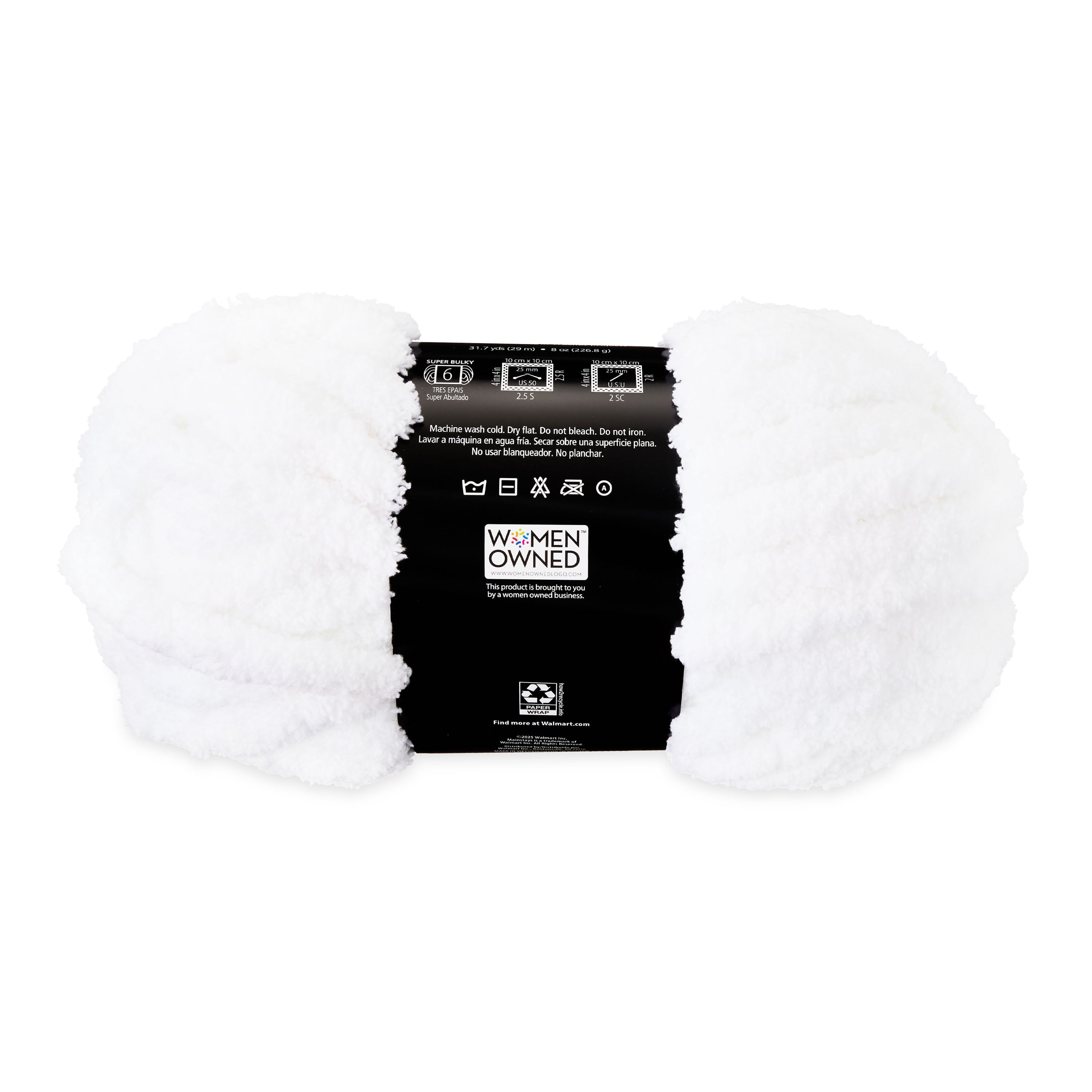 Mainstays Chunky Chenille Yarn, 31.7 yd, White, 100% Polyester, Super Bulky
