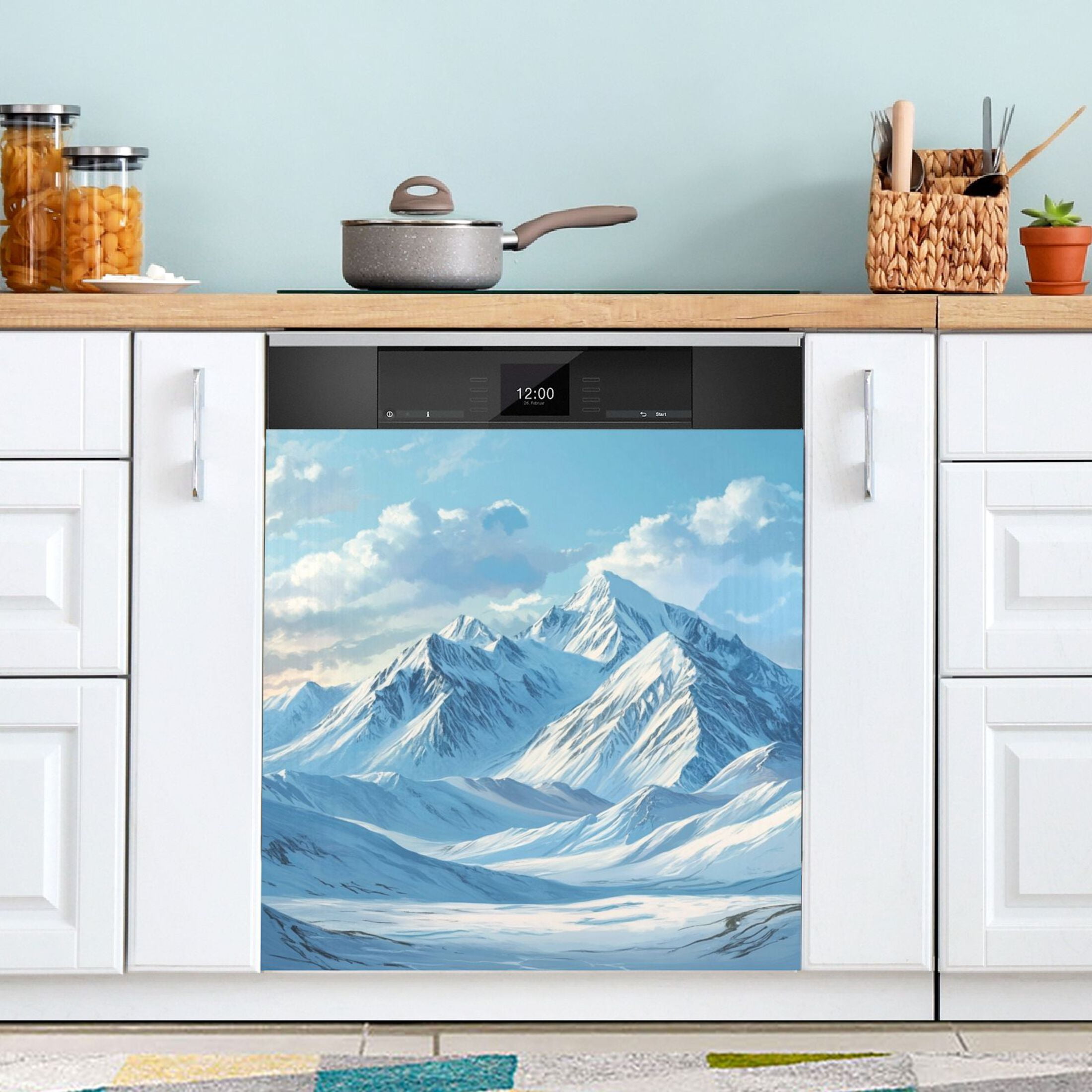 Dishwasher Magnetic Sticker 23x26 Inch Refrigerator Magnetic Sticker Washing Machine Magnetic Sticker Kitchen Panel Magnetic Sticker Home Decor Blue Snow Mountain