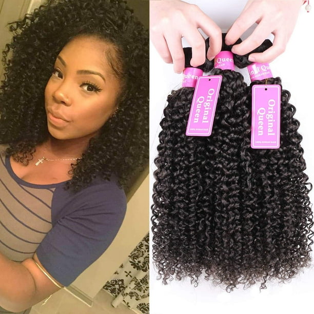 Original Queen brasileño sin procesar virgen rizado cabello humano tejido 4 paquetes extensiones de cabello rizado profundo color natural 22 22 22 22 pulgadas