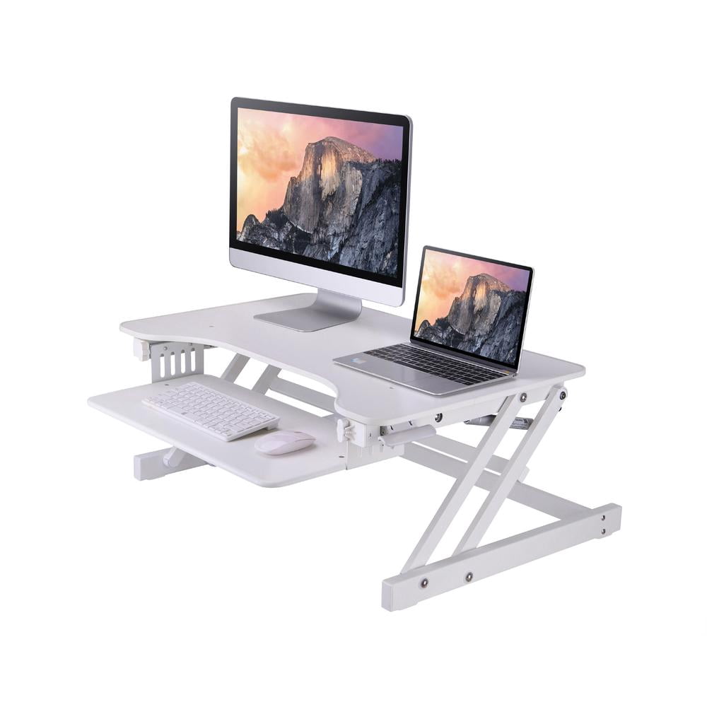 Rocelco Standing Desk Converter 32 Inch Adjustable Height Riser, White