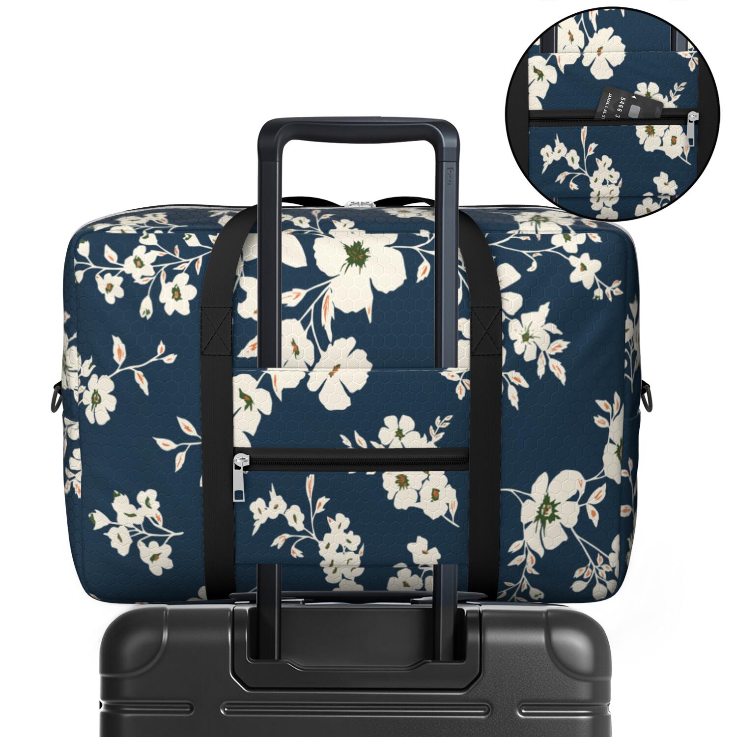 For Spirit Airlines Personal Item Bag 18x14x8 Inch, Floral Weekender Travel Bag, Foldable Travel Duffel Bag Underseat Carry on Bag with Luggage Sleeve for Women and Men 30L