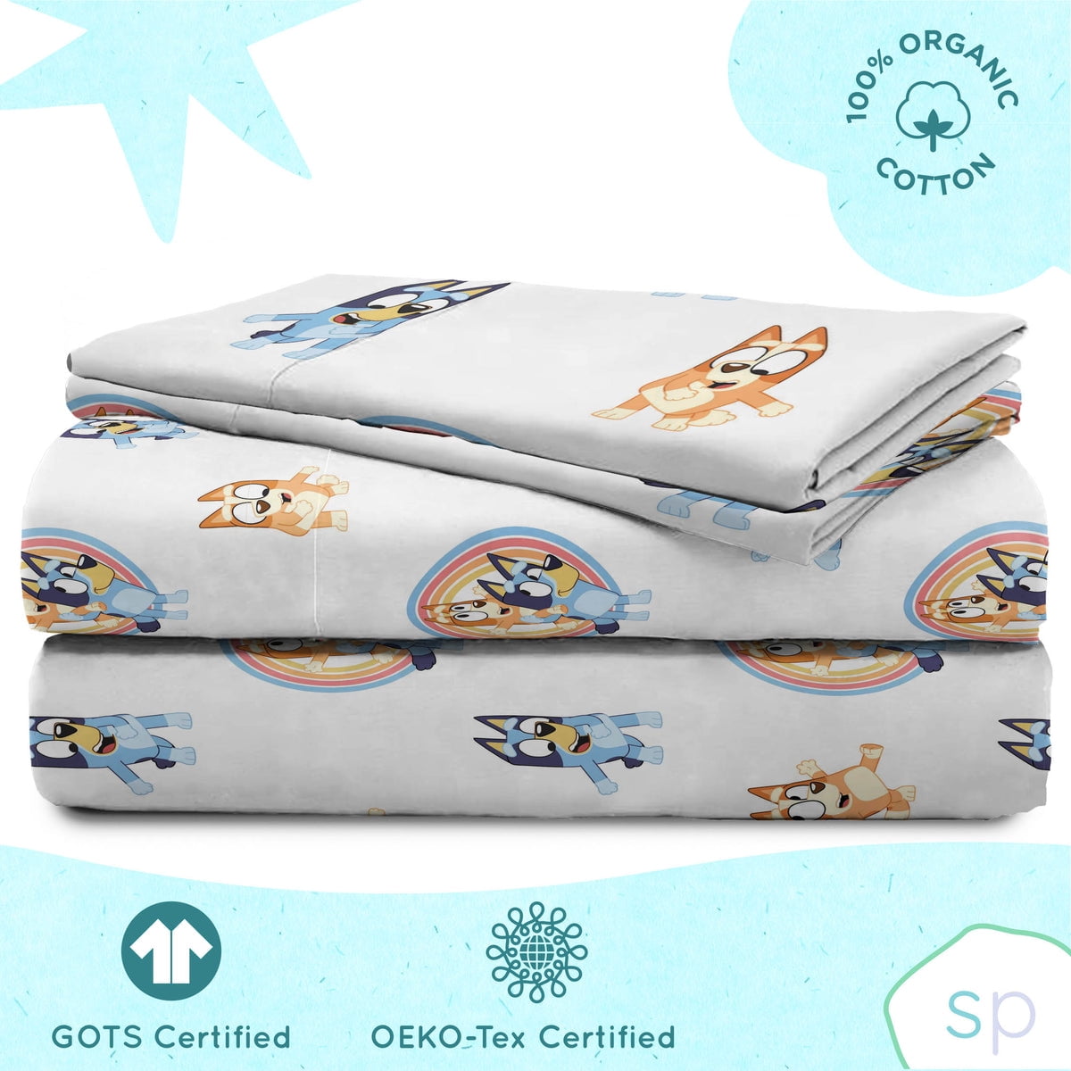Saturday Park Bluey Rainbow in the Clouds 4 Piece Full Sheet Set