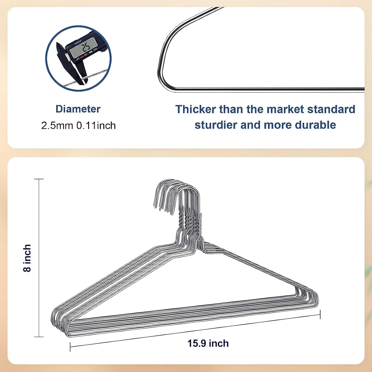 SPECILITE Wire Hangers 50 Pack, Metal Wire Clothes Hanger Space Saving with Groove, Silver