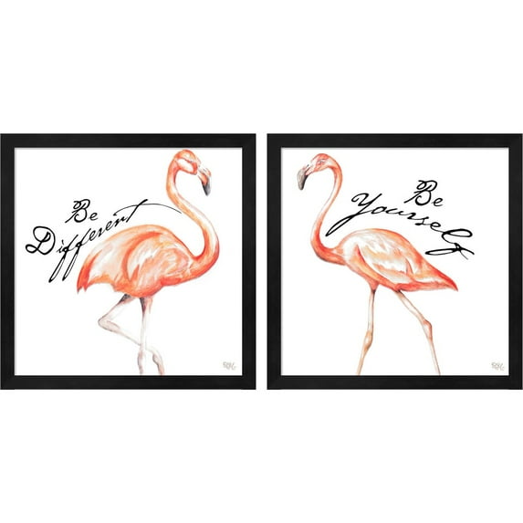 Great Art Now Be Different Flamingo by Tiffany Hakimipour, 2 Piece Framed Art Set Each 13.25"W x 13.25"H