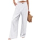 thumbnail image 2 of pantalones de pierna ancha para mujer pantalones casuales de color sólido de cintura alta pantalones de botón de entrenamiento con bolsillos blanco / s, 2 of 5