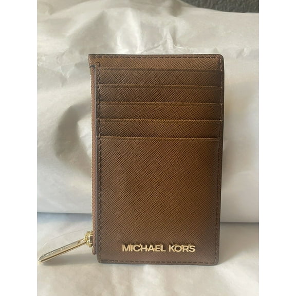 Michael Kors Jet Set Medium Top Zip Card Case Wallet Leather in Luggage