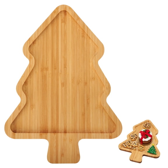 Christmas Bamboo Serving Tray | Eco-Friendly Serving Platter for Candy, Cookies, Dessert | 11.8 x 8.7 Inches | Natural Wood Snack Board Cute Cheese Charcuterie Board | Holiday Decor