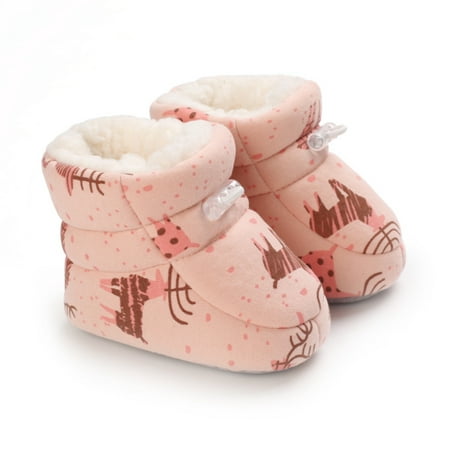 

Clearance!Baby Booties Fleece Boots Non Slip Walking Shoes Warm Boots Cartoon Printed Boots Winter