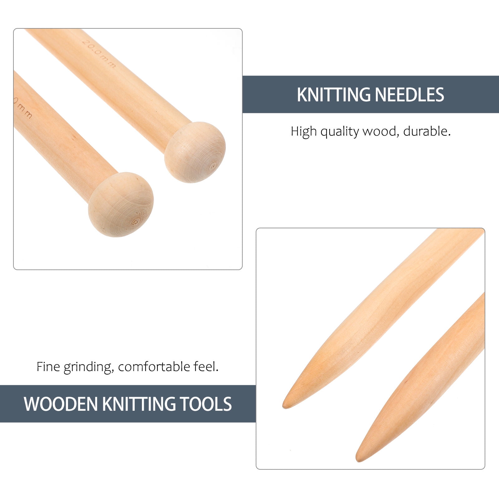 IDEANATEGRATE Knitting Needles Set 3Pairs Large For Sweaters Wood Intermediate Knitters Friend present