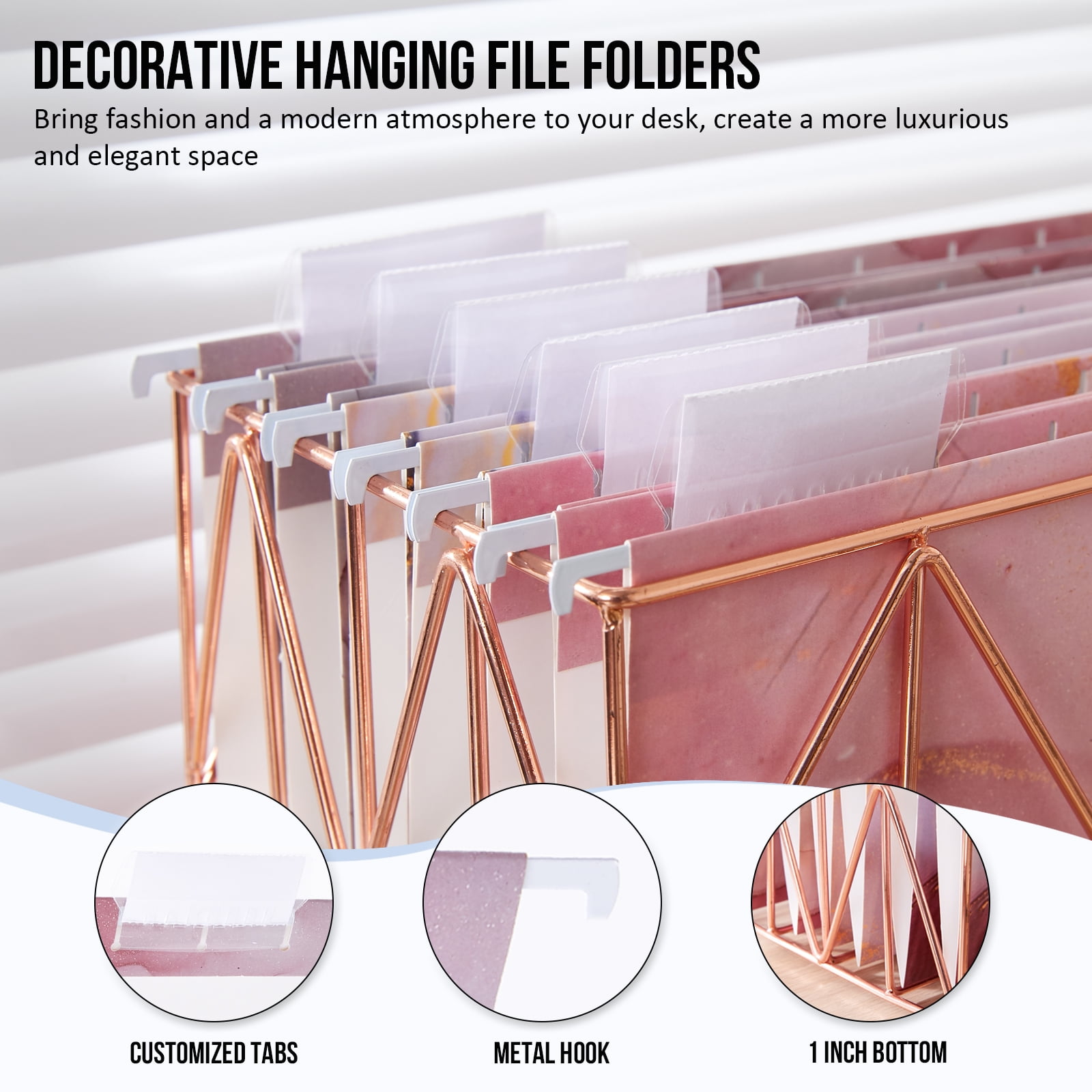 Y YOMA Decorative File Letter Size 1/5-Cut Adjustable Tabs Hanging File Folders, Rose Design, 6 Pack