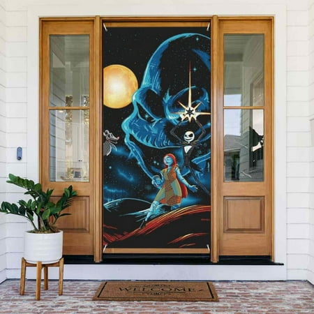 The Nightmare Before Christmas Door Cover Decorated Banner Tapestry Home Decoration Holiday Party Supplies Door Banner Porch Sign Banner 72.8 x 35.4 Inch