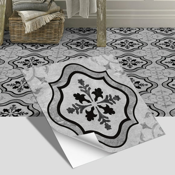 Zhuge imitation ceramic tile flooring, bathroom and bedroom floor decoration, thickened frosted wall sticker, waterproof self-adhesive wallpaper (gray, 12 pieces)