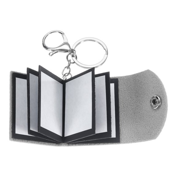 Uxcell Personalized Leather Mini Photo Album Keychain with 10 Pictures Memory Keyring Book for Family, Gray