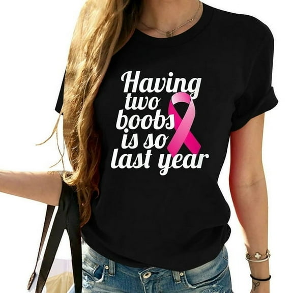 Womens Breast Cancer Double Mastectomy Recovery Gifts For Women Round Neck T Shirt Black