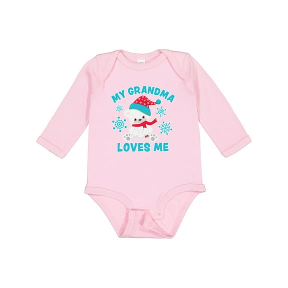 Inktastic Polar Bear My Grandma Loves Me in Santa Hat with Snowflakes Boys or Girls Long Sleeve Baby Bodysuit