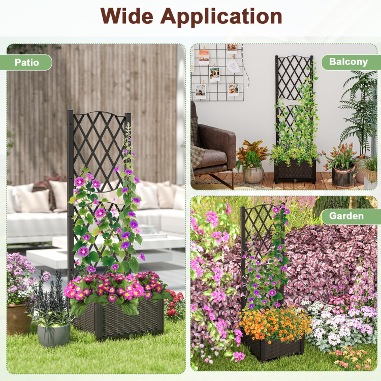 Demifill Raised Garden Bed with Trellis Planter Box for Climbing Plants, 16 inch Length Raised Garden Beds, Brown