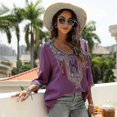 thumbnail image 2 of Women's Summer Boho Embroidery Mexican Bohemian Tops V Neck 3/4 Sleeve Causal Loose Shirt Blouse Tun, 2 of 5