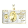 thumbnail image 3 of Mens Real Yellow Gold Sterling Silver 100 Dollar Bill Cash Custom Pendant Charm, 3 of 4