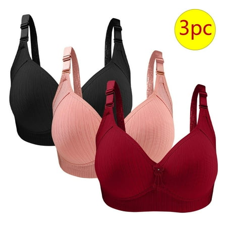 LYEAA Women s Pushup Bras 3 Pack of No Wire Bra Full Figure Lifting Adjustable Strap Everyday Bra Soft Support Under Outfit Bra Solid Breathable T-Shirt Bra Comfort Sleep Bra Shapewear Bra Red 38/85