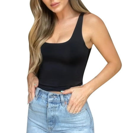 

JDEFEG Fade Away Waist Trainer Women s Double Lined Tank Sleeveless Crop Tank Basic Tank Style Buttery Smooth Fabric Body Lingerie Feeling Lifter Bodysuit Spandex Black Xl