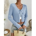 thumbnail image 4 of Women's Tie Front Long Sleeve Rib Knit Shrug Sweaters Cardigan Crop Top, 4 of 6