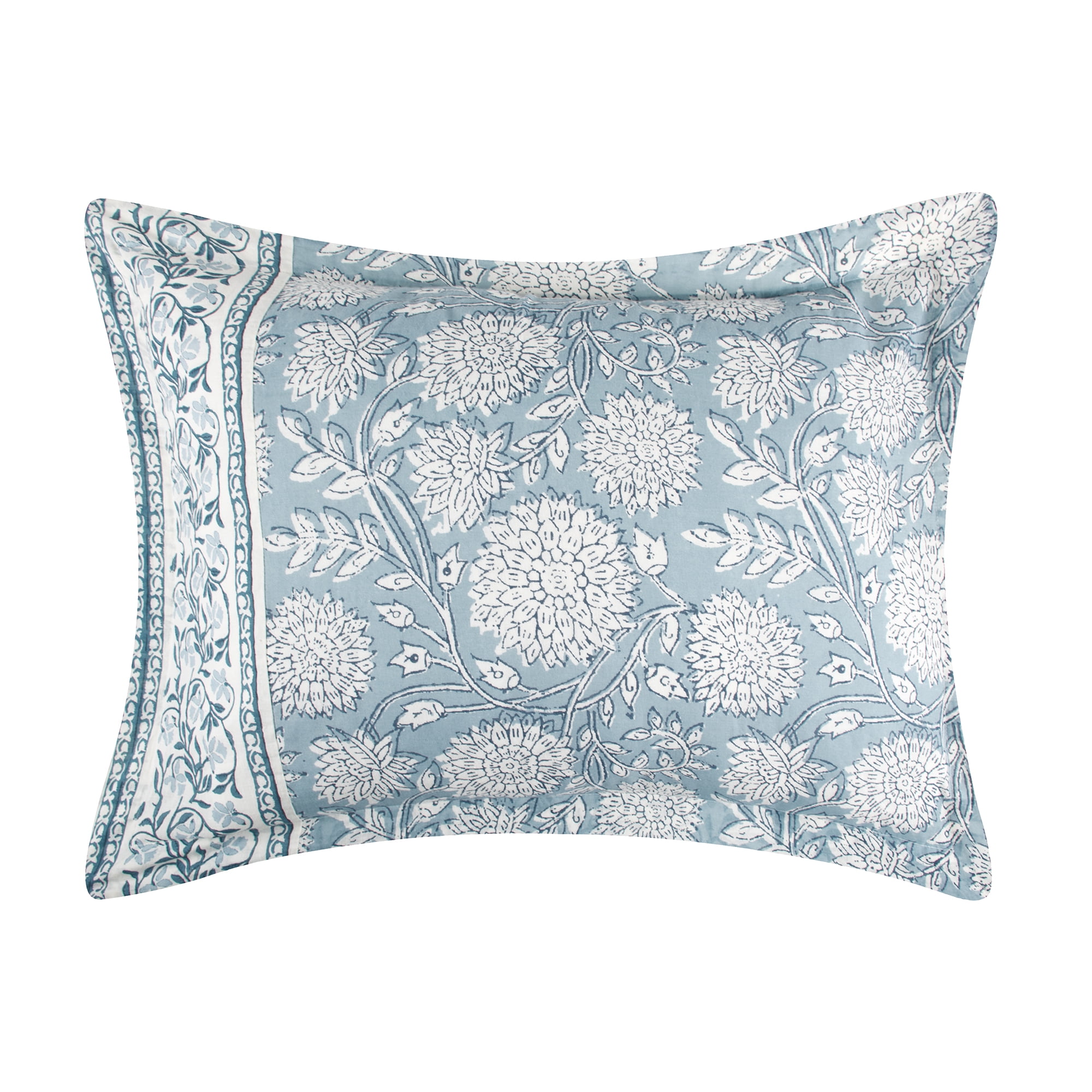 Levtex Home - Adare Blue Duvet Cover Set - Full/Queen Duvet Cover + Two Standard Pillow Cases - Bordered Floral - Blue, Navy and White - Duvet Cover (90 x 94in.) and Pillow Case (26 x 20in.) - Cotton