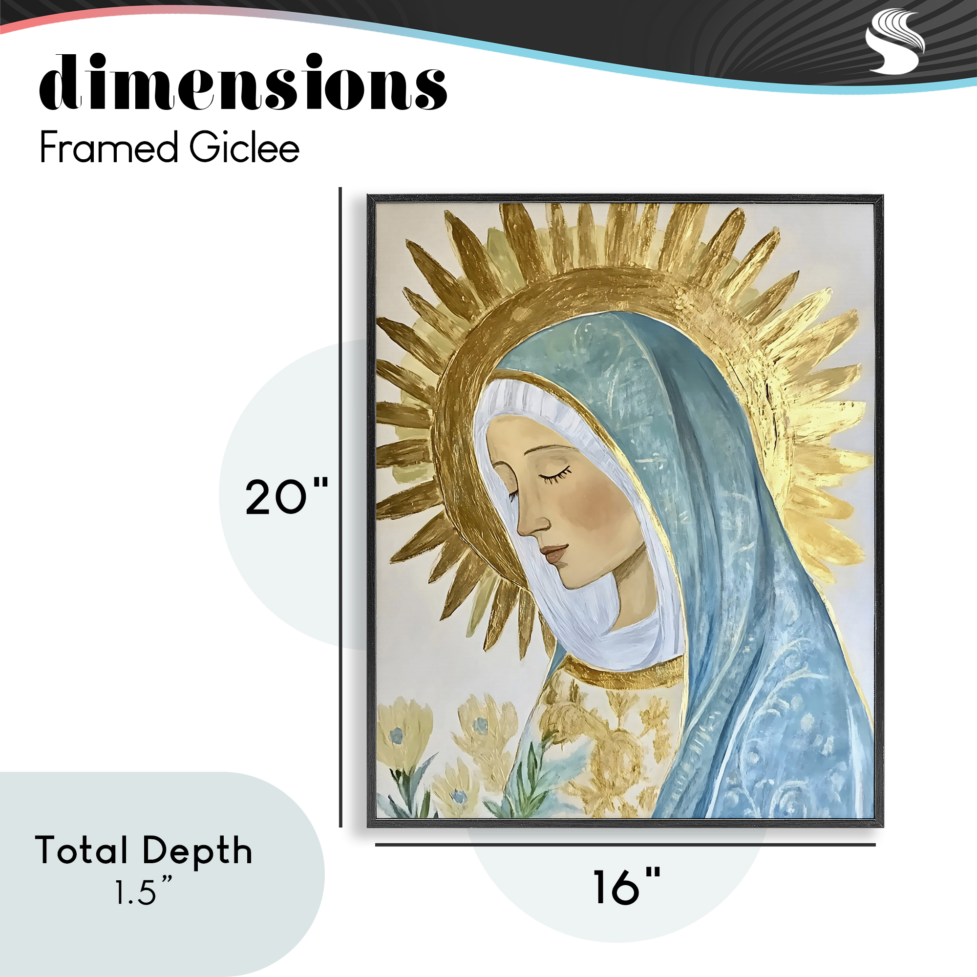 Holy Mary In Gold Black Framed Giclee Art, design by Franklyn Gregory