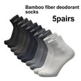 thumbnail image 2 of harmtty 5Pairs Men Bamboo Fiber Cozy Sweat Odor Resistant Middle Tube Crew Ankle Socks,Short Tube, 2 of 8