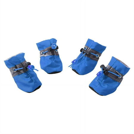 GASTROPOD 4Pcs Dog Shoes Waterproof Oxford Material Dog Socks Soft Wool Lining Dog Rain Boots Reflective Strap Dog Booties 5x4cm Blue