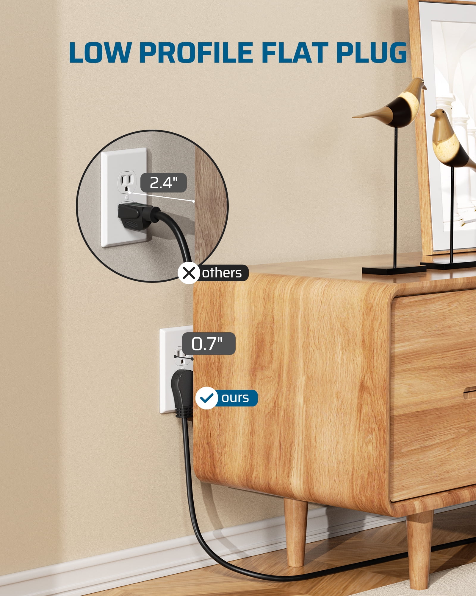DEWENWILS 2Pack 15A 125V 800J Surge Protector Power Strips 6ft Heavy Duty SJT Cord, 360° Flat Plug, ETL Certified, Black