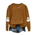 thumbnail image 5 of mgoYE Halloween Tee Shirts for Women Halloween Sweatshirts for Women Ghost Pumpkin Long Sleeve Shirt Graphic Tees Fall Pullover Tops(Brown,S), 5 of 5