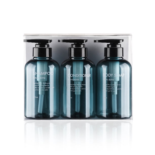 Injueey Paquete de 3 botellas de viaje PET 300ml vacías recargables a presión baño ducha baño dispensador cocina contenedor de líquido Juegos de accesorios de baño