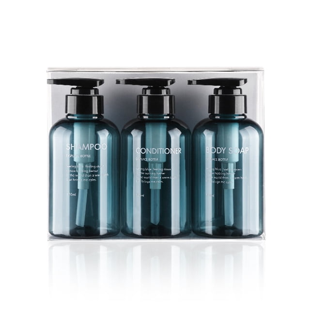 Injueey Paquete de 3 botellas de viaje PET 300ml vacías recargables a presión baño ducha baño dispensador cocina contenedor de líquido Juegos de accesorios de baño