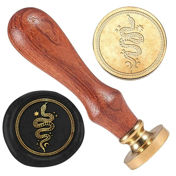 1pc Snake Star Wax Seal Stamp Wedding Invitations Embossed Stamp Sealing Removable 1" Brass Wax Seal Stamp Head with Wooden Handle Envelopes Cards Gift Packing Decoration Craft Adhesive Waxing