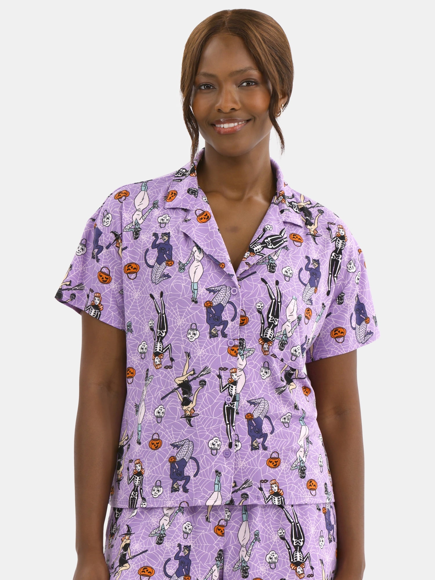 Halloween Women's Printed Notched Top and Shorts Pajama Set