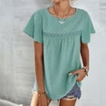 thumbnail image 4 of QLEICOM Womens Summer Tops Oversized T-shirts Round Neck Short Ruffle Sleeve Solid Color Casual Loose Tunic Tank Tops Women Shirts Blouses Green M, 4 of 5