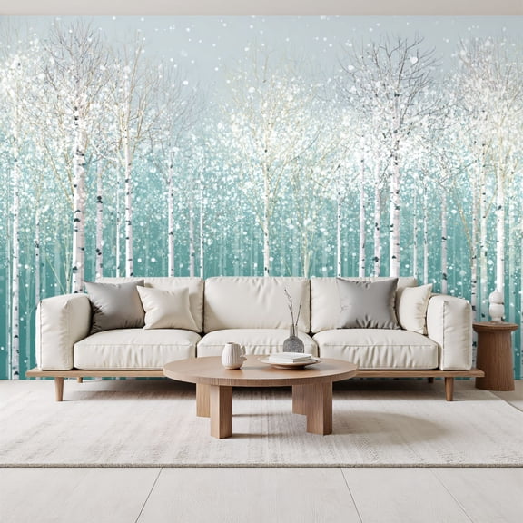 Winter Forest rustic vintage Snowfall Birch Trees Peel and Stick Wall Murals 69"H x 96"W Removable PVC Wallpaper Self-Adhesive Wall Paintings for Bedroom Living Room