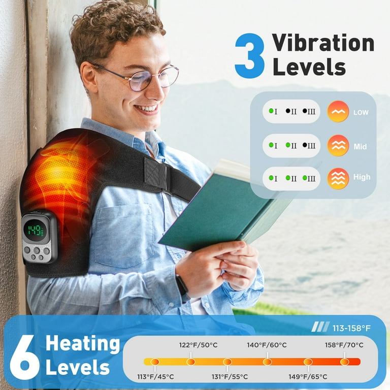 Cordless Shoulder Massager Wrap - 5000mAh App-Controlled Heating Pad with 6  Heat & 3 Vibration Modes, Adjustable Brace for Shoulder Discomfort Relief  (Men/Women)
