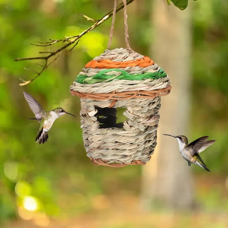 Bird House for Outside Hanging, Hummingbird Nest Hut, Bird Cage Shelter, Hand Woven Roosting Birdhouse Bird Nest for Yard Garden Patio Decoration