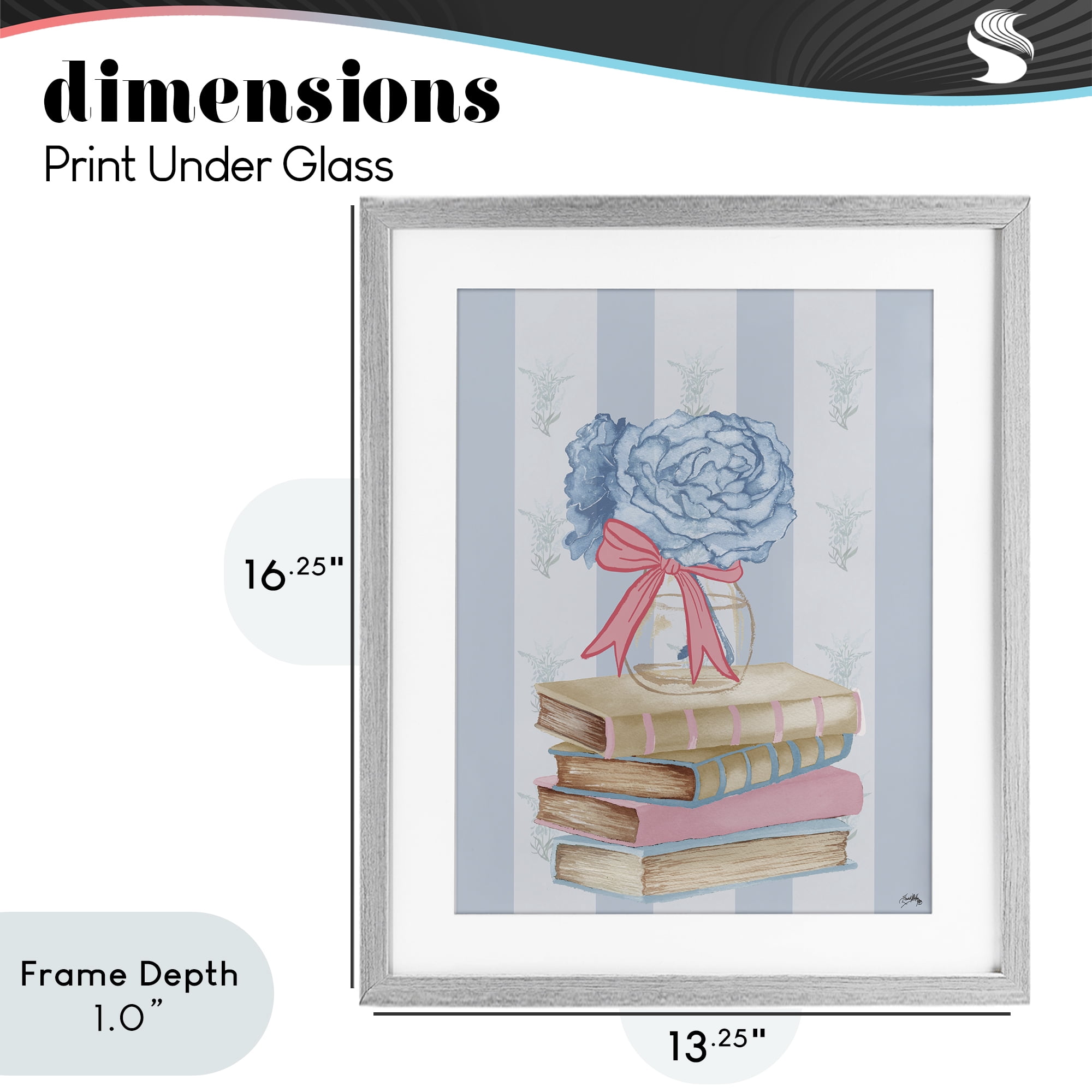 Stupell Industries Stacked Books & Blue Hydrangeas Gray Framed Print Under Glass, design by Elizabeth Medley