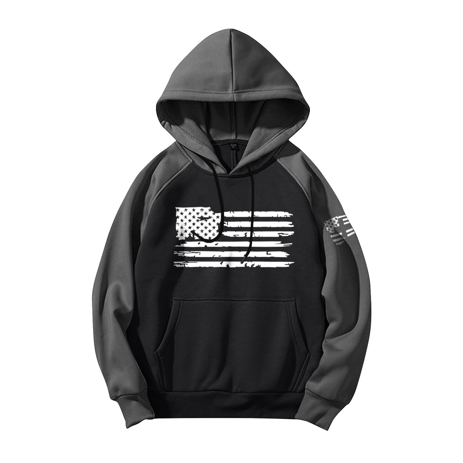 GIPQJK Mens Graphic Hoodies Usa Flag Design Hooded Sweatshirts Multicolor Panel Pullover Tops Casual Loose American Flag Print Patriotic Hoodies Sweatshirts with Pockets,Black 2XL