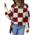 thumbnail image 3 of MOSHU Oversized Sweaters for Women Drop Shoulder Plaid Colorblock Tops Fall Crewneck Pullover Sweater, 3 of 10