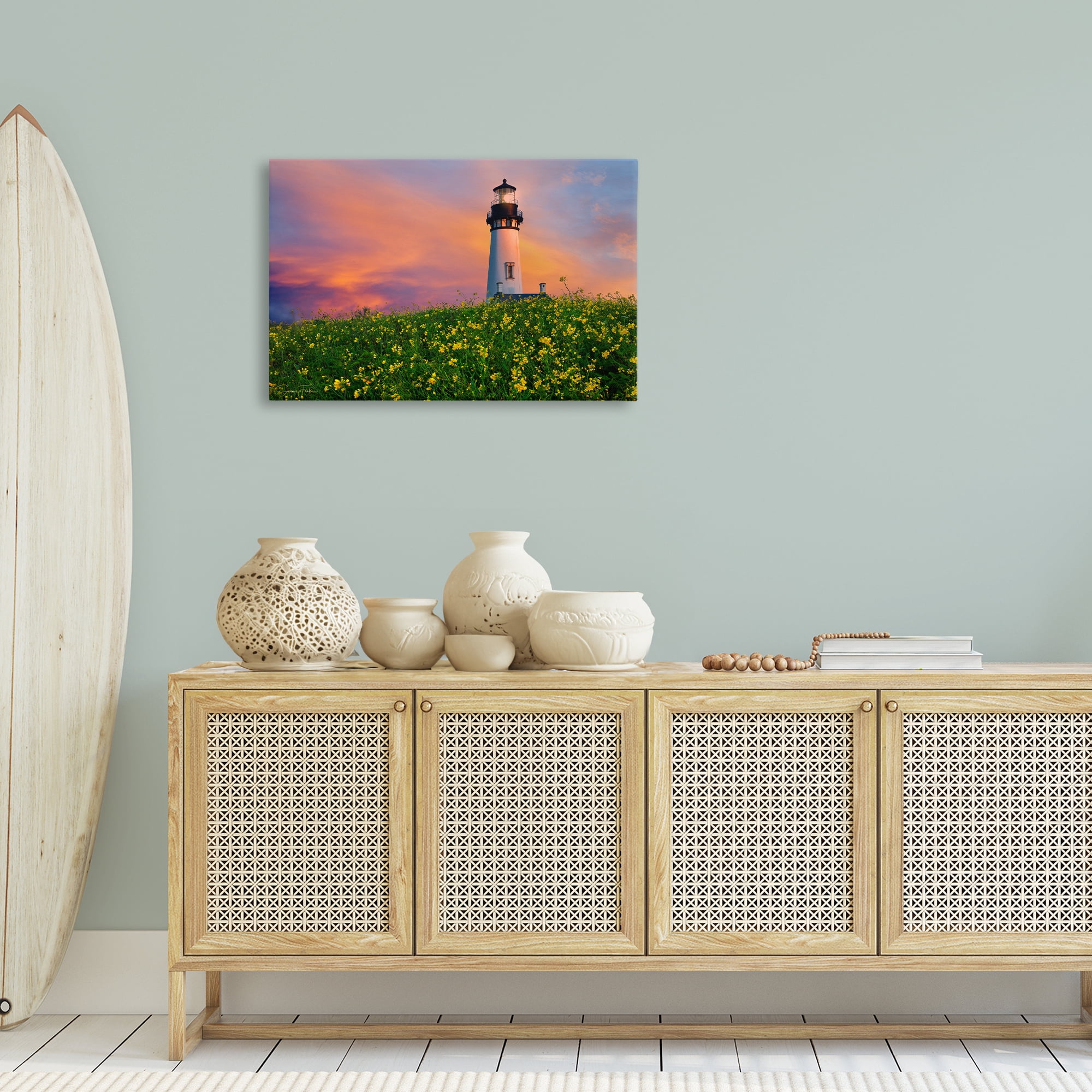 Stupell Industries Lighthouse & Floral Meadow Coastal Photography Gallery Wrapped Canvas Art Print Wall Art, 30 x 20