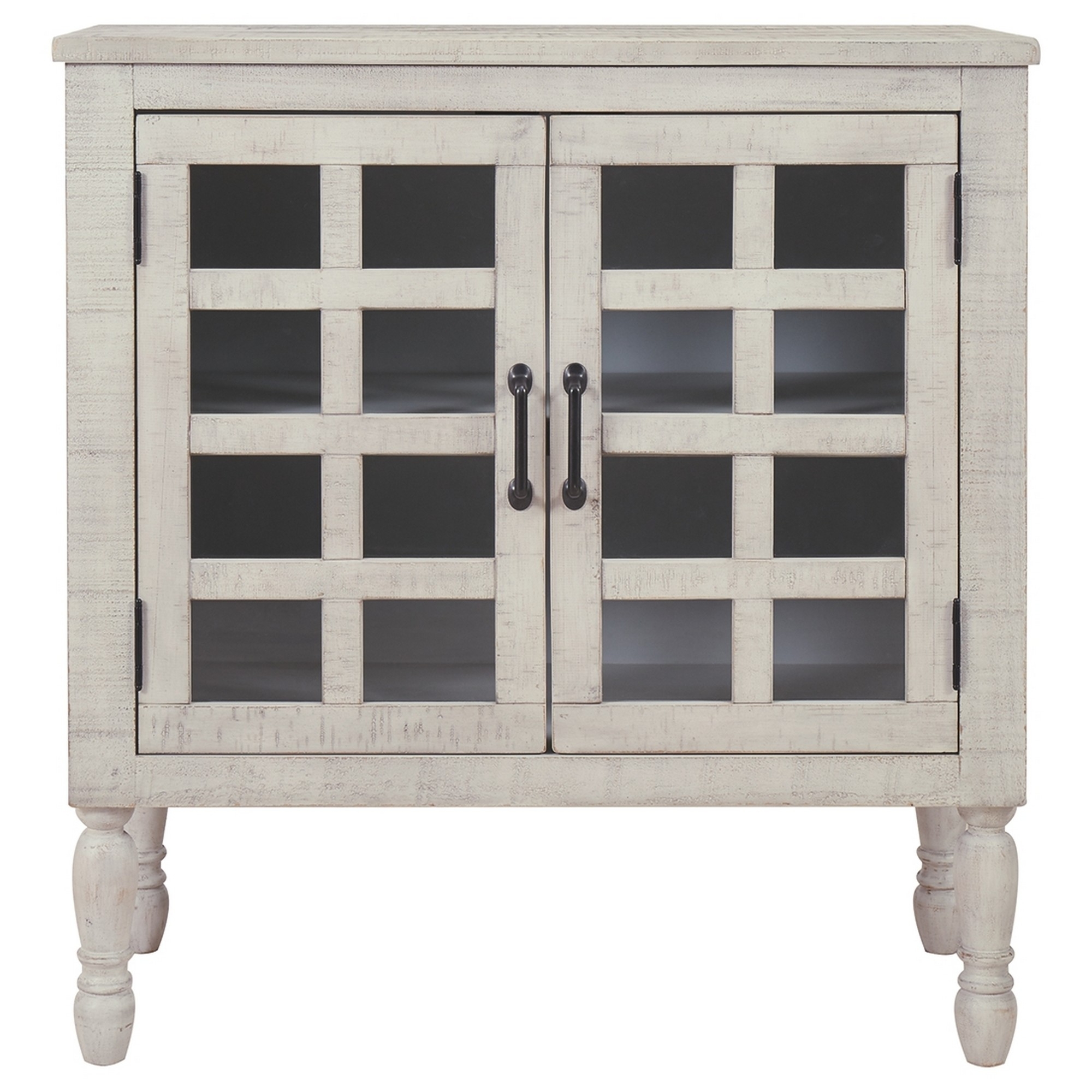 2 Glass Inlay Door Wooden Accent Cabinet with Turned Legs Antique White - Saltoro Sherpi - image 2 of 5